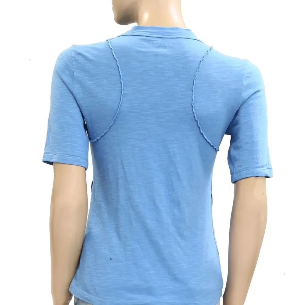 Anthropologie Pilcro Round Neck Tee Blouse Top Blue Short Sleeve XS New 279506